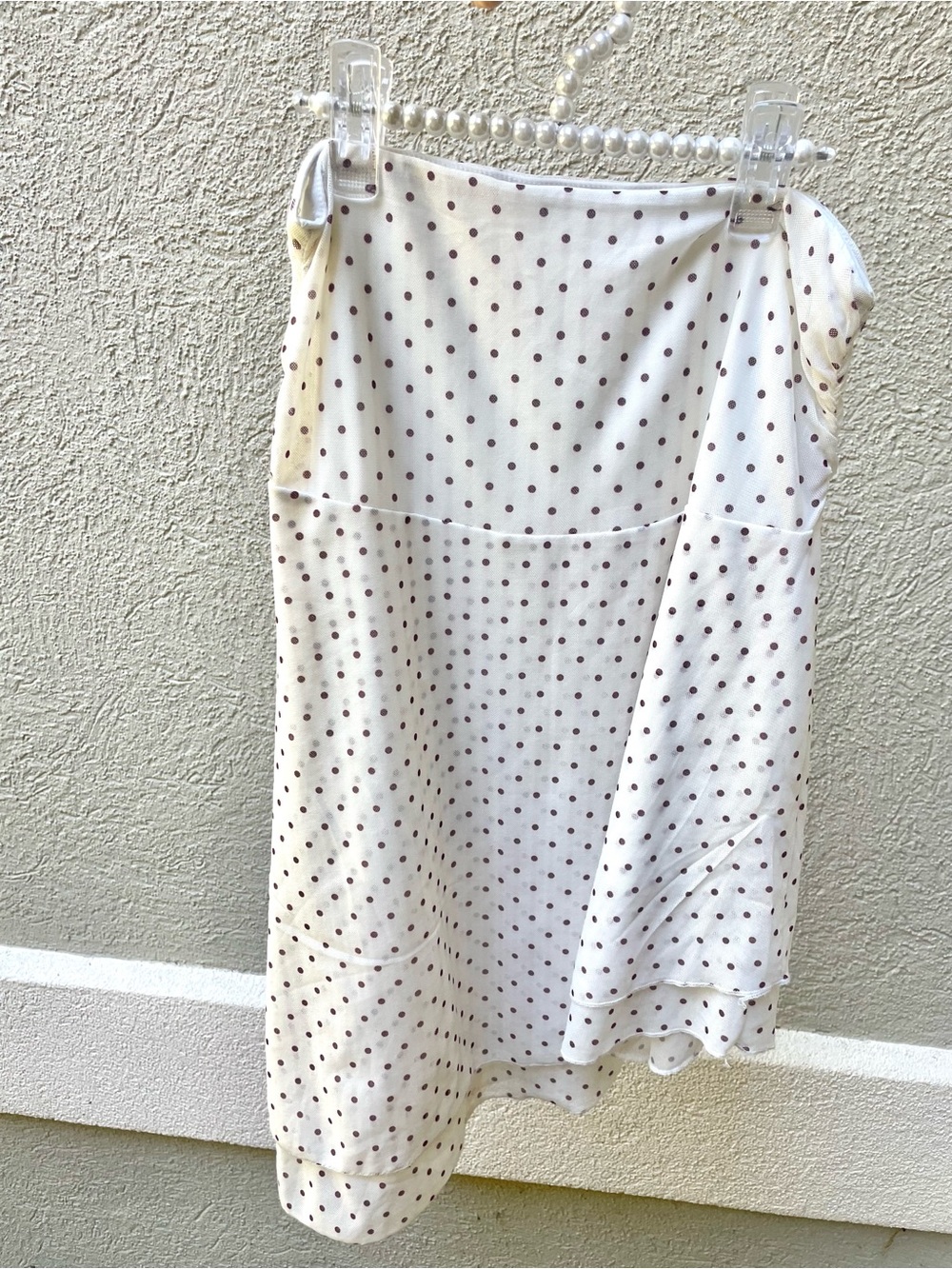 SHEIN White a line Midi Skirt with Brown Polka Dots mesh